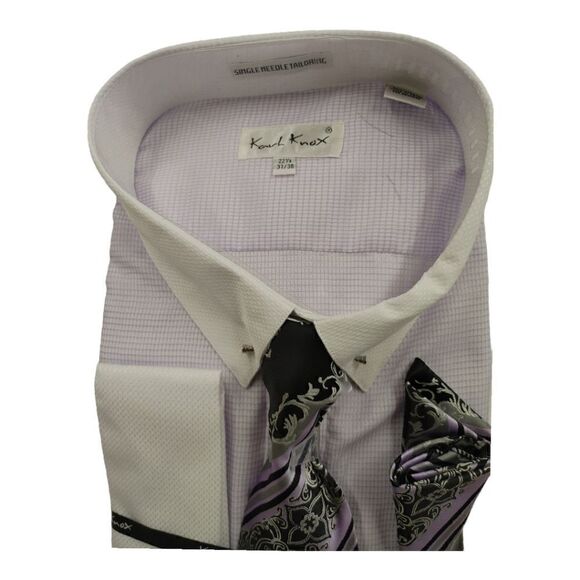MEN'S KARL KNOX "X-SIZE" 22 1/2 X 37-38 LAVENDER-WHT BOX CHECK COMBO SET SX4435. - Picture 3 of 5